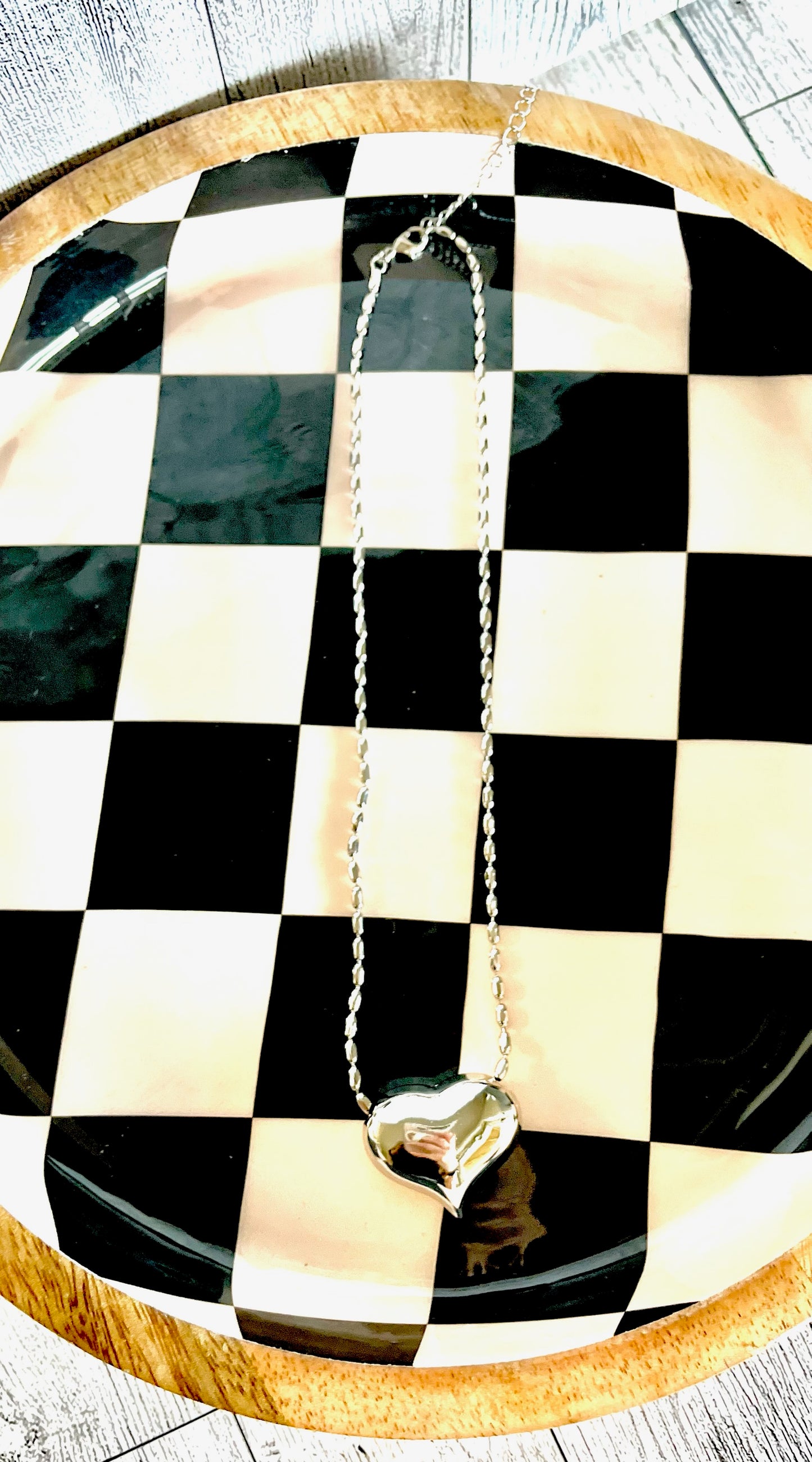 Puffy Heart Texture Chain Necklace (silver and gold)