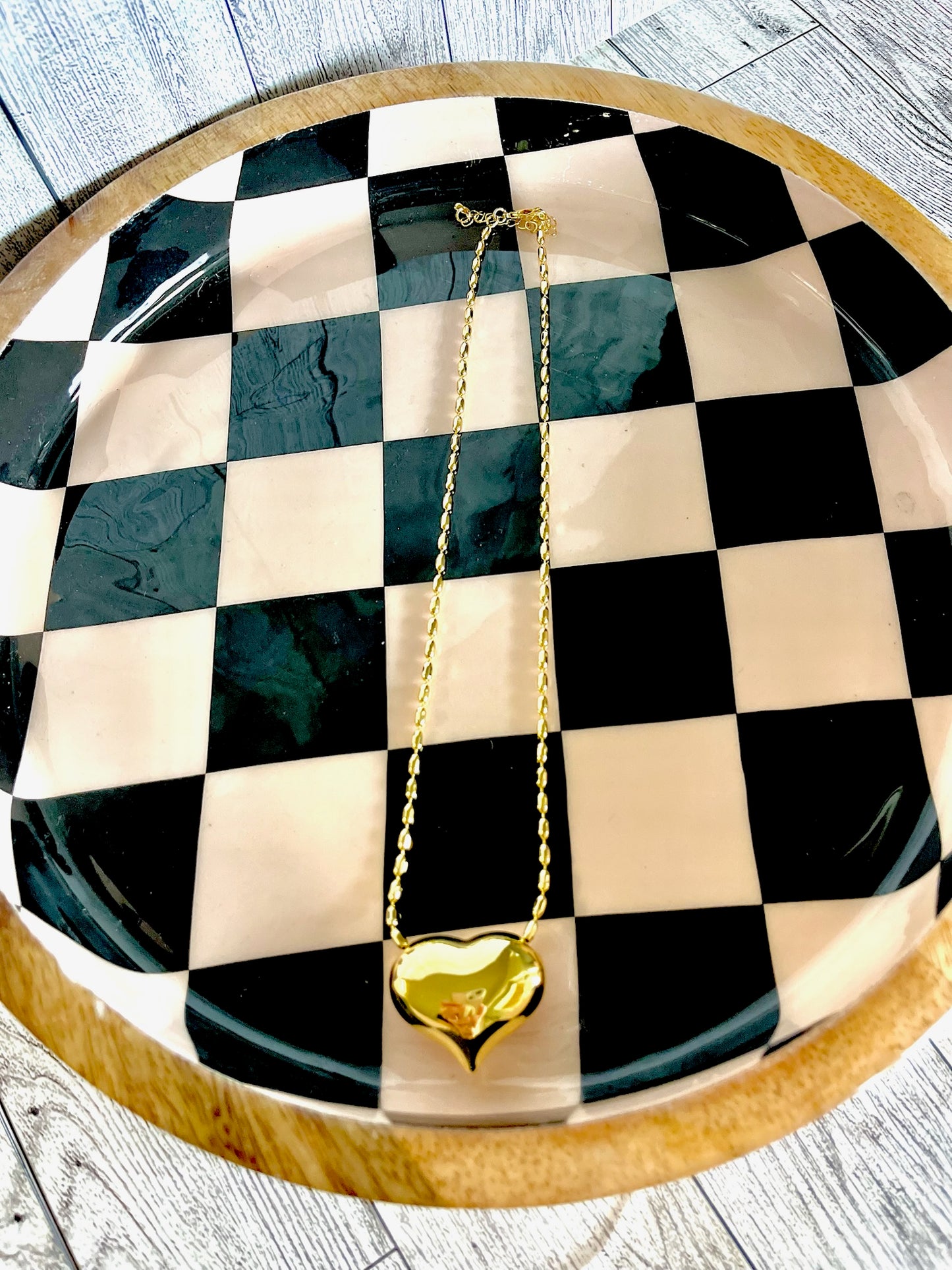 Puffy Heart Texture Chain Necklace (silver and gold)