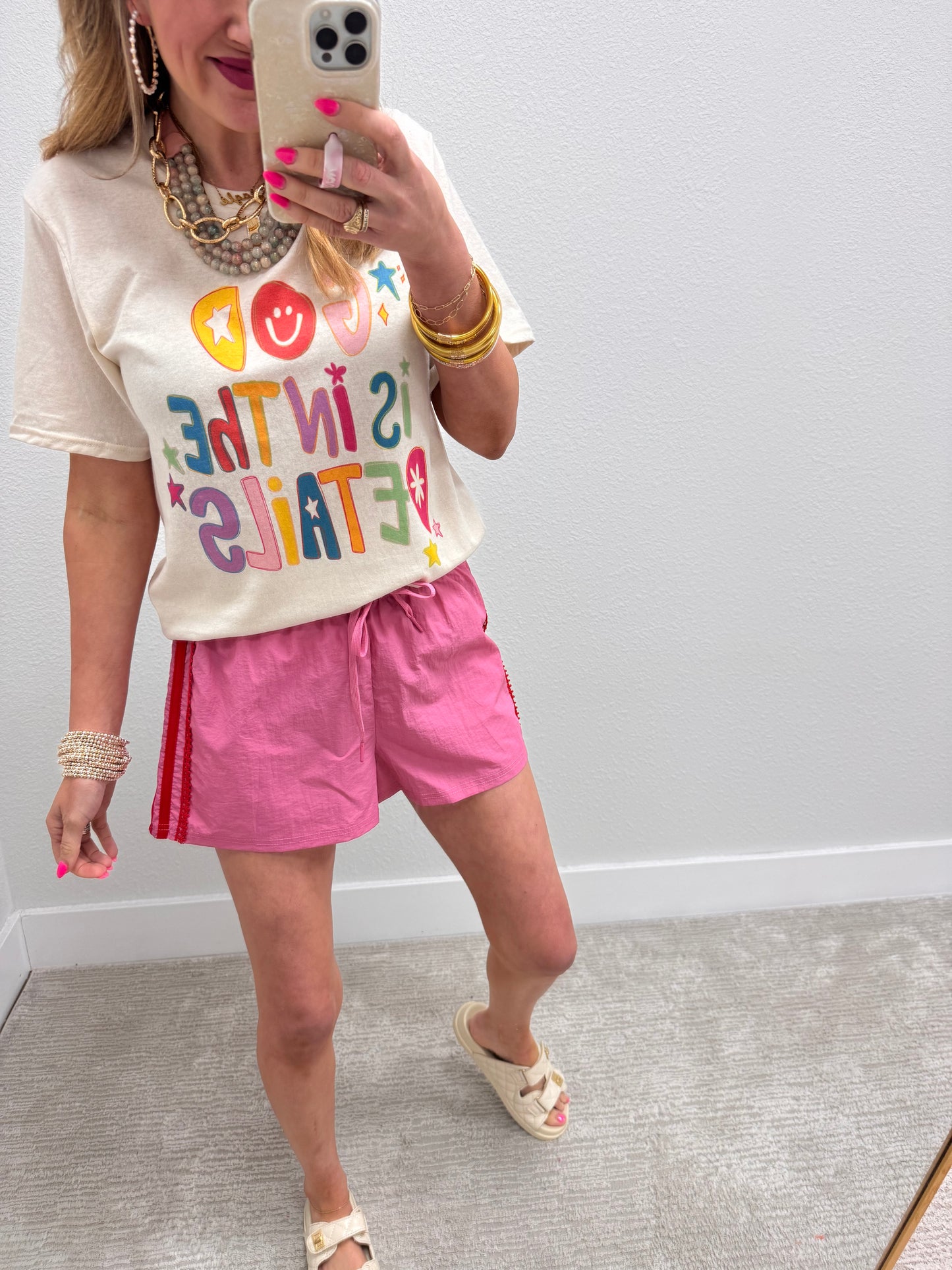 Pink & Red Lace Stripe Side Short