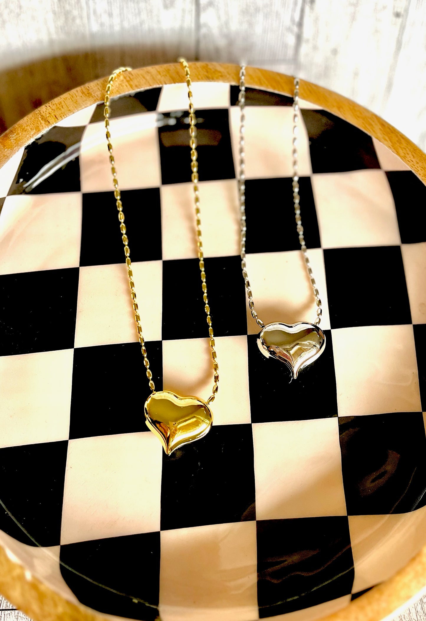 Puffy Heart Texture Chain Necklace (silver and gold)