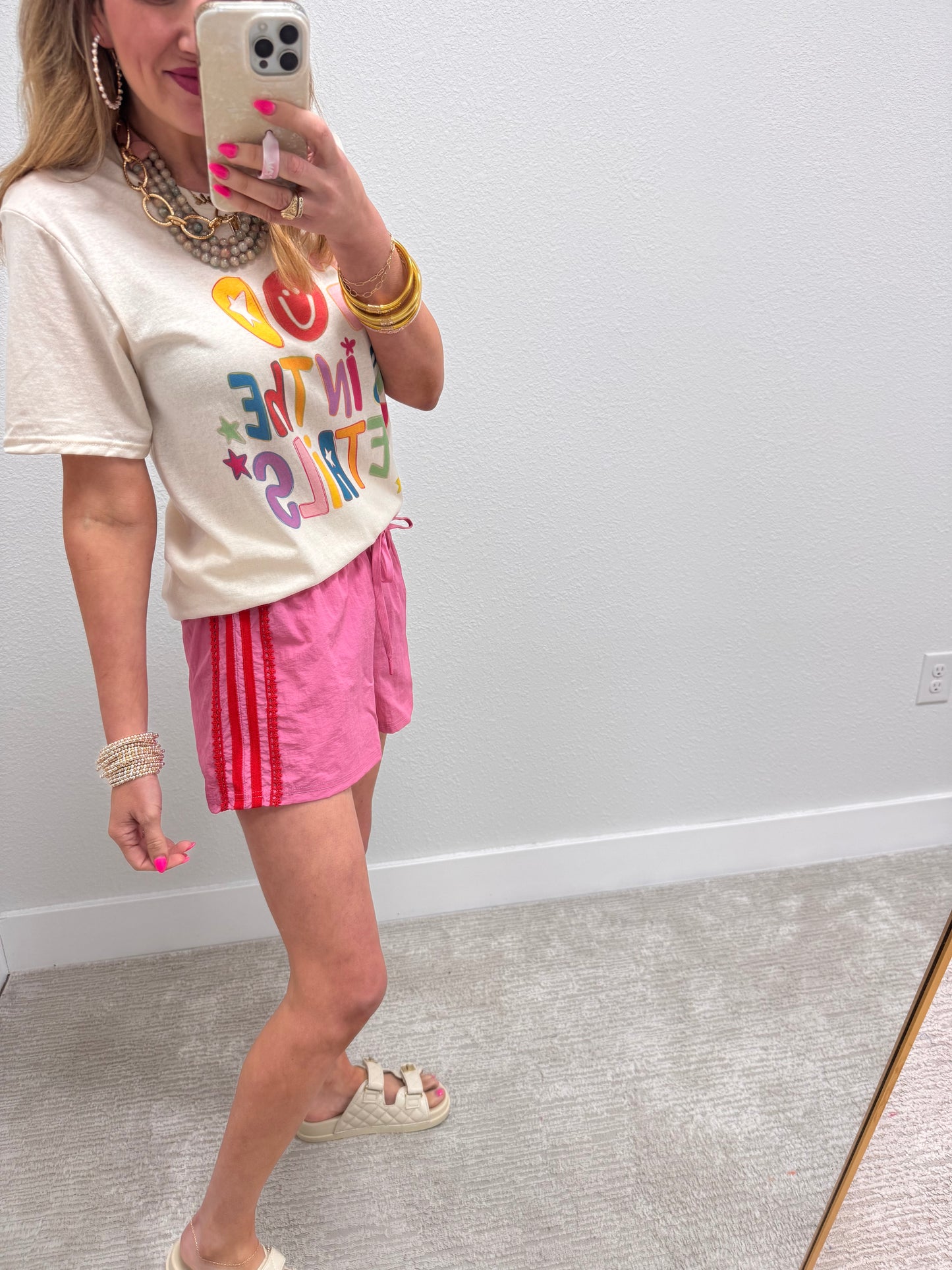 Pink & Red Lace Stripe Side Short
