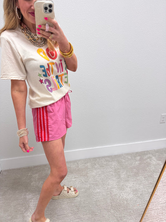 Pink & Red Lace Stripe Side Short