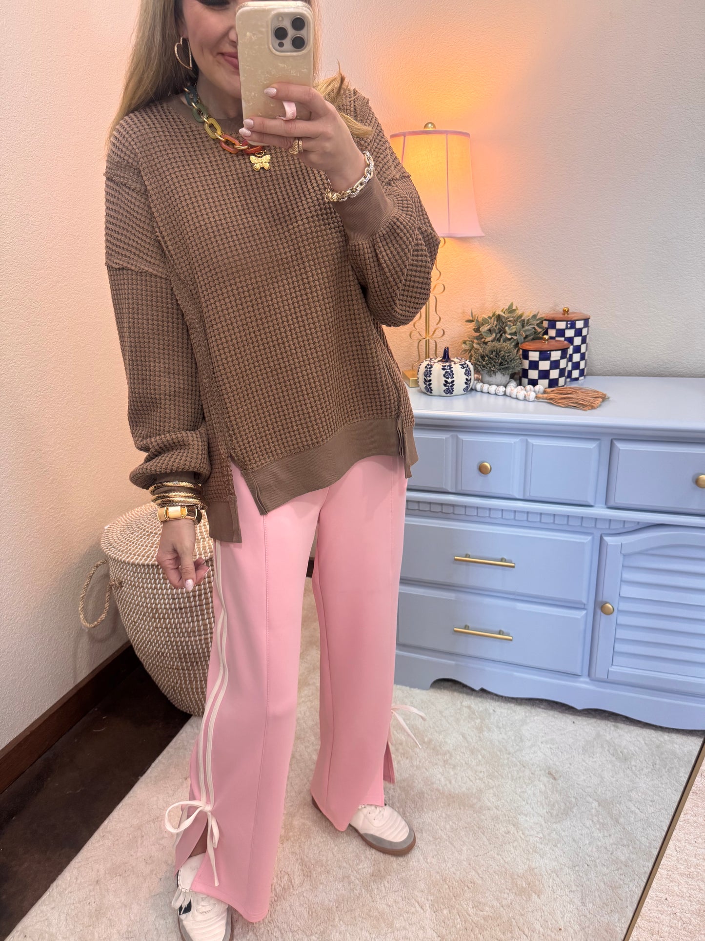 Light Pink Pants With Pink Side Tie