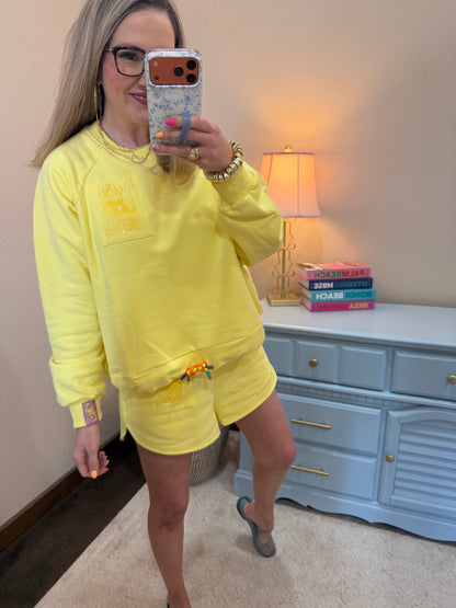 Queen of Sparkles Yellow Tonal Tie Sweatshirt & Short Set