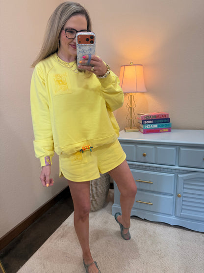 Queen of Sparkles Yellow Tonal Tie Sweatshirt & Short Set