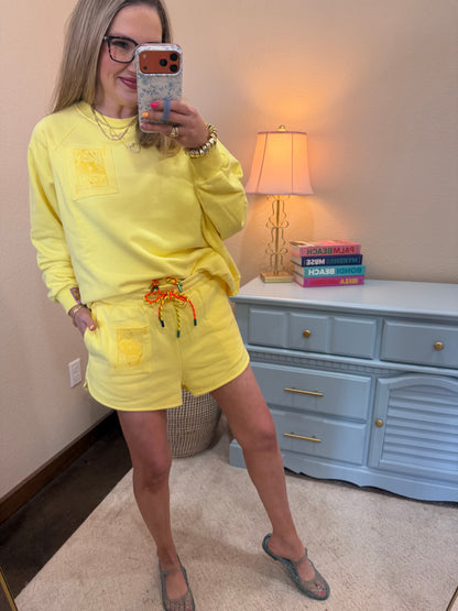 Queen of Sparkles Yellow Tonal Tie Sweatshirt & Short Set