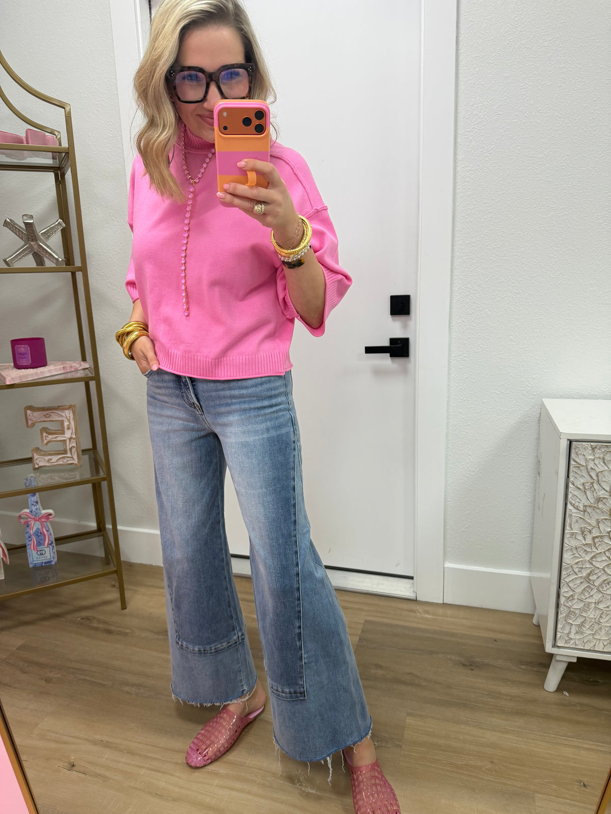 Risen Tummy Control Wide Leg Seam Detail Jeans
