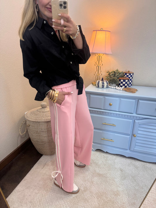 Light Pink Pants With Pink Side Tie