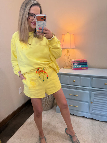 Queen of Sparkles Yellow Tonal Tie Sweatshirt & Short Set