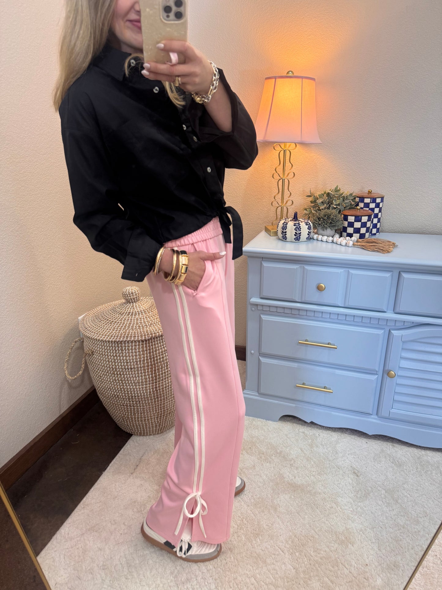 Light Pink Pants With Pink Side Tie