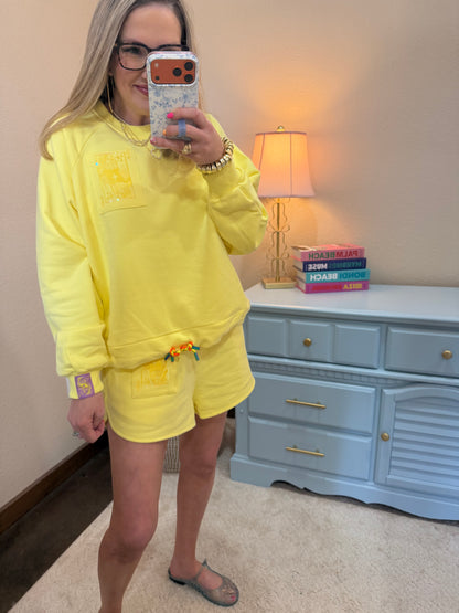 Queen of Sparkles Yellow Tonal Tie Sweatshirt & Short Set