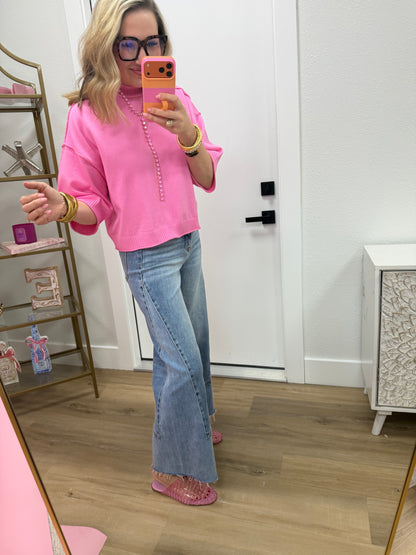 Risen Tummy Control Wide Leg Seam Detail Jeans
