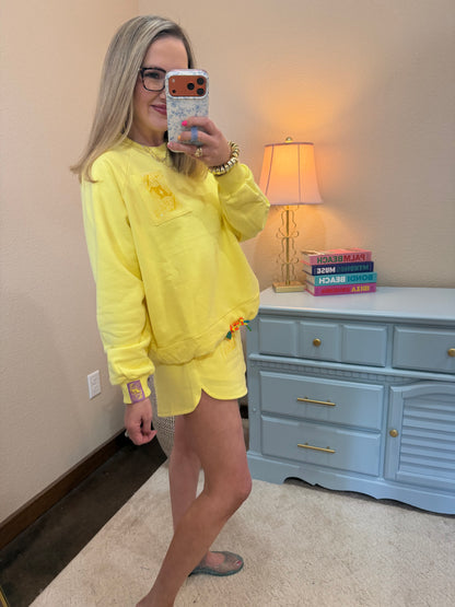 Queen of Sparkles Yellow Tonal Tie Sweatshirt & Short Set