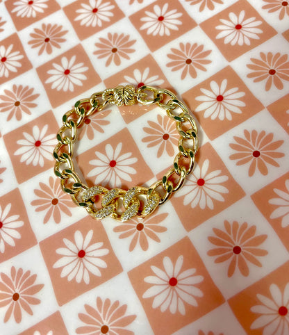Gold Link Pave Magnetic Chain Bracelet