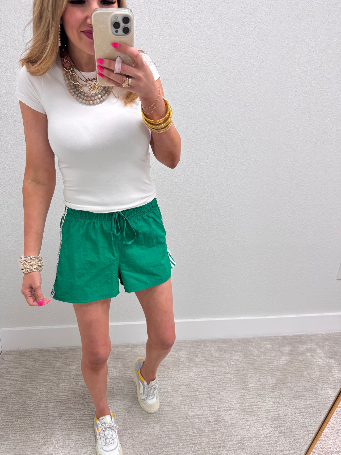 Kelly Green and White Lace Stripe Side Short