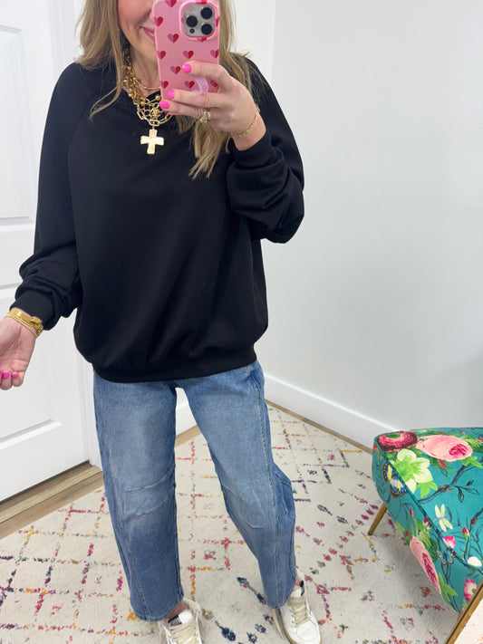 Black Scuba Split Neck Pullover FS