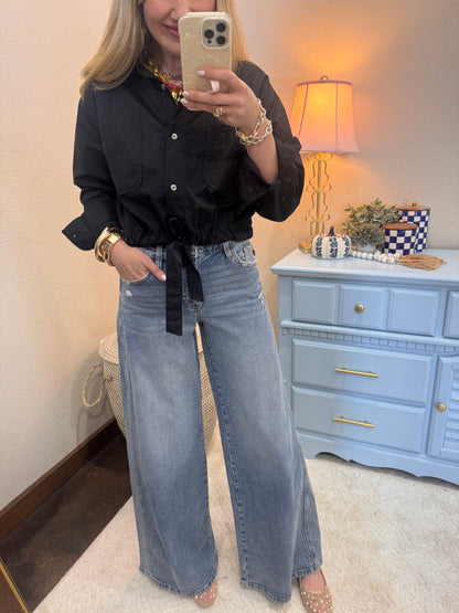 Black Tie Front Blouse