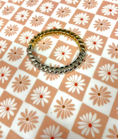 Open Hinge Cuff Bracelet Mixed Metal