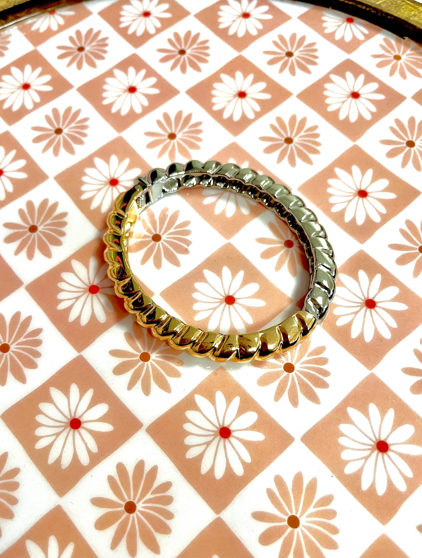 Open Hinge Cuff Bracelet Mixed Metal