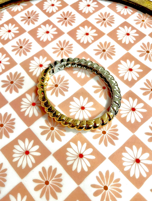 Open Hinge Cuff Bracelet Mixed Metal