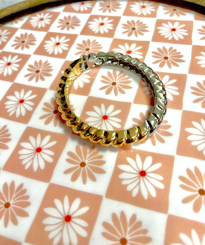 Open Hinge Cuff Bracelet Mixed Metal