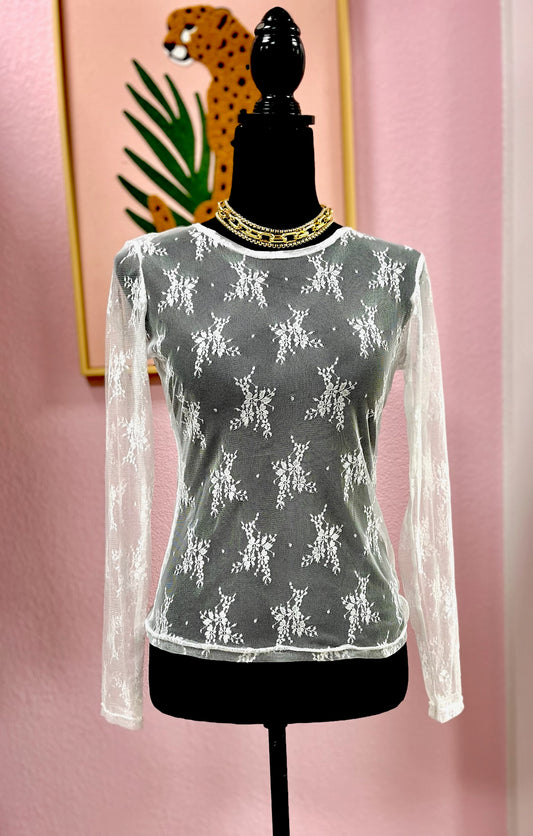 White Sheer Lace Long Sleeve