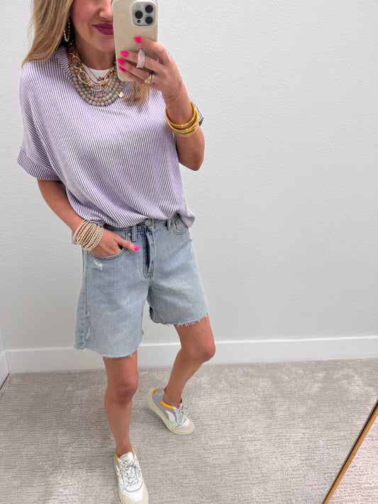Violet Ribbed Band Bottom Short Sleeve