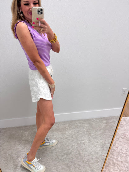 White Quilted Drawstring Shorts FS