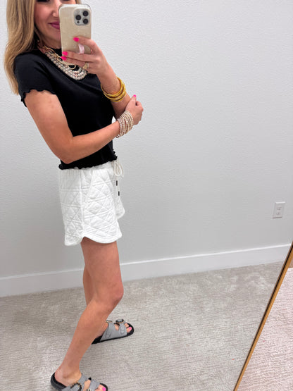 White Quilted Drawstring Shorts FS
