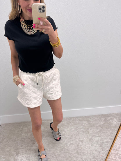 White Quilted Drawstring Shorts FS