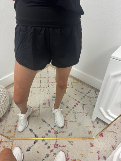 Black High Waisted Band Fold Over Shorts FS