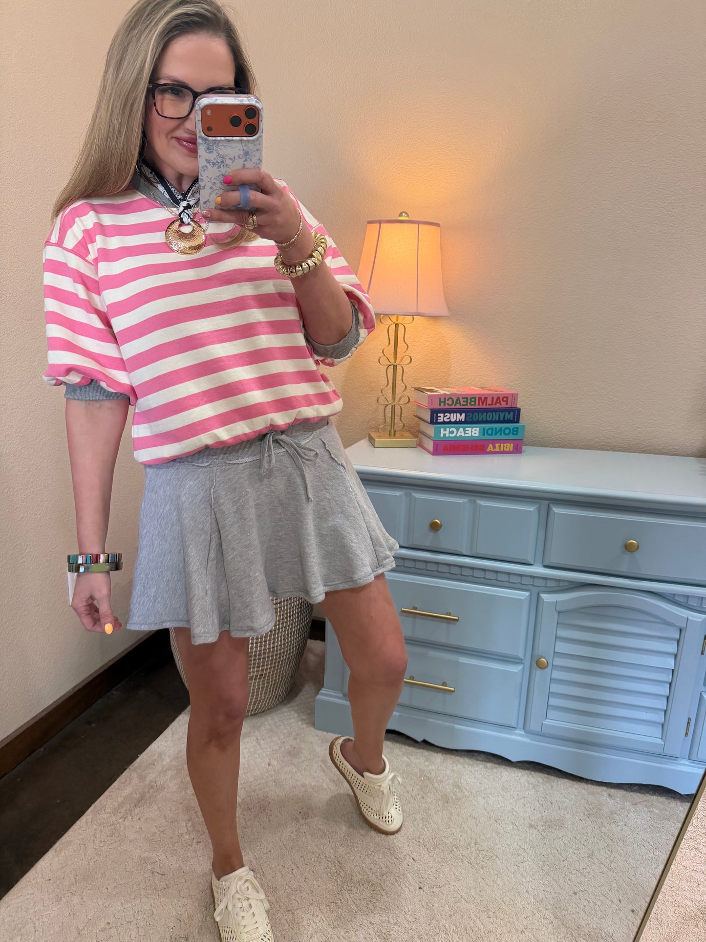 Gray Acid Washed Mid Waist Flowy Skort