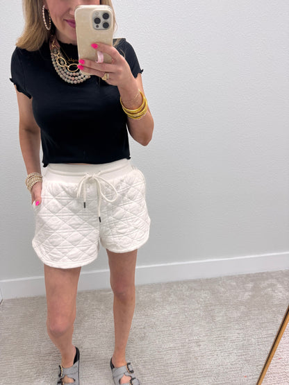 White Quilted Drawstring Shorts FS