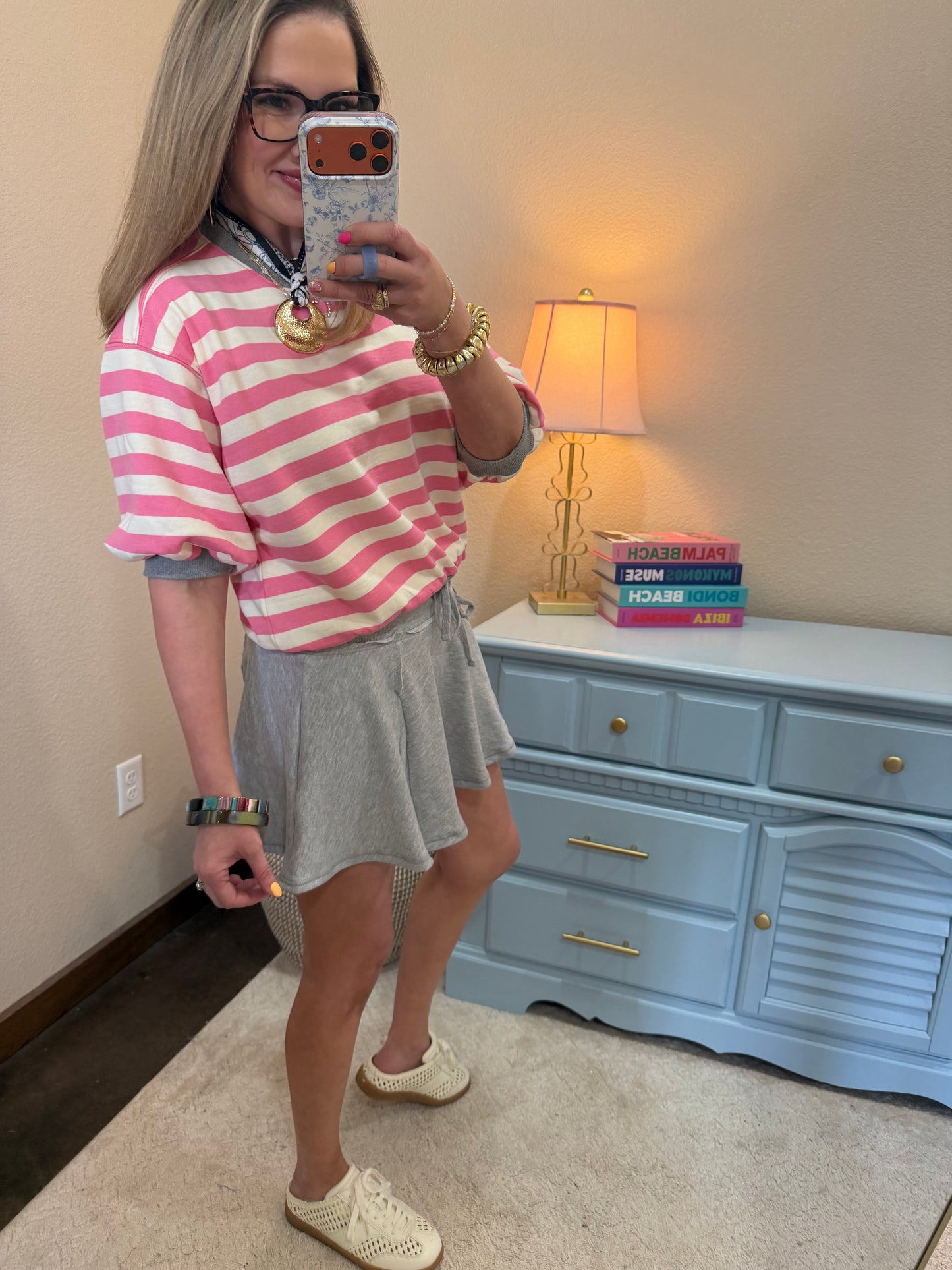 Gray Acid Washed Mid Waist Flowy Skort