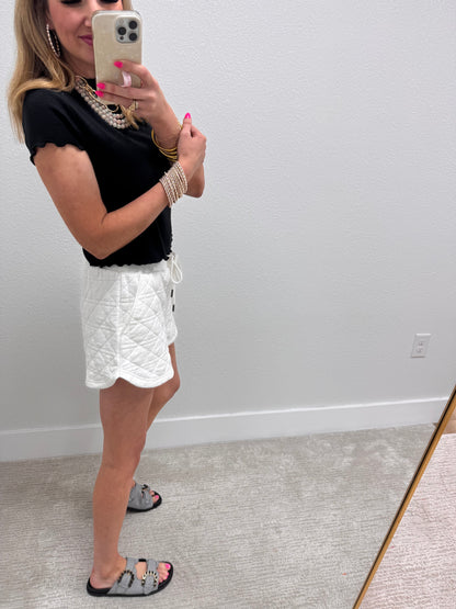 White Quilted Drawstring Shorts FS