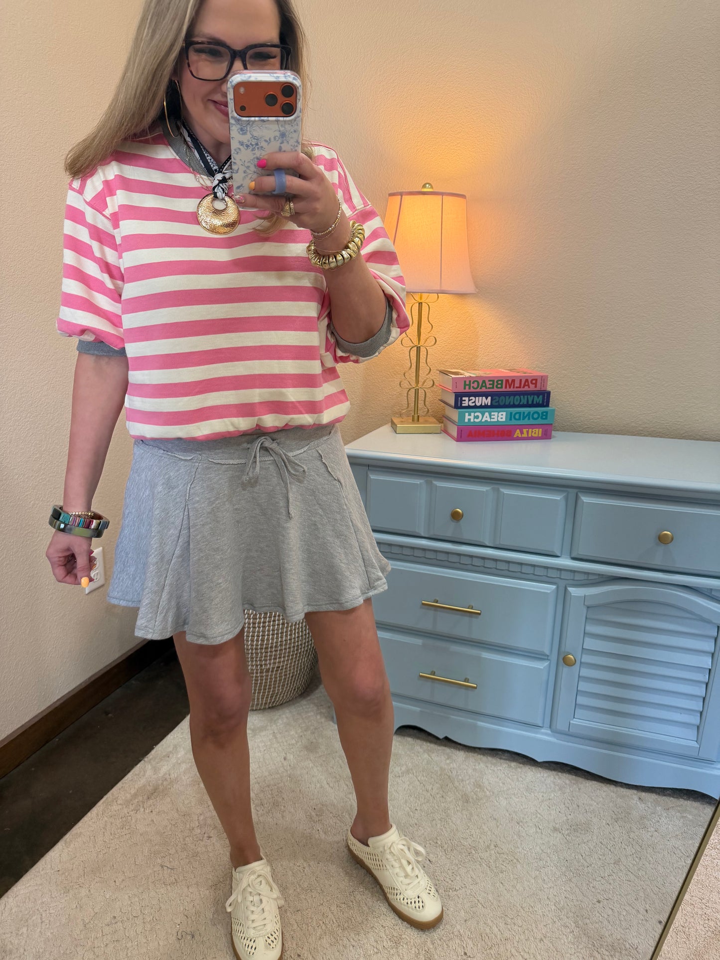 Gray Acid Washed Mid Waist Flowy Skort