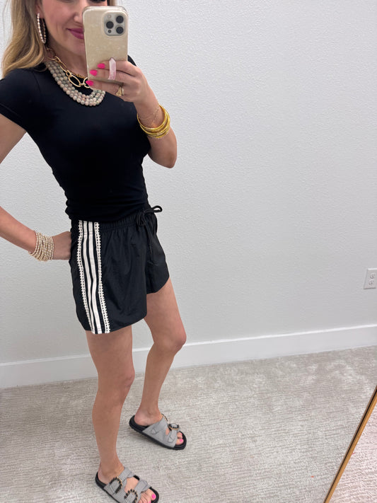 Black and White with Lace Stripe Side Short
