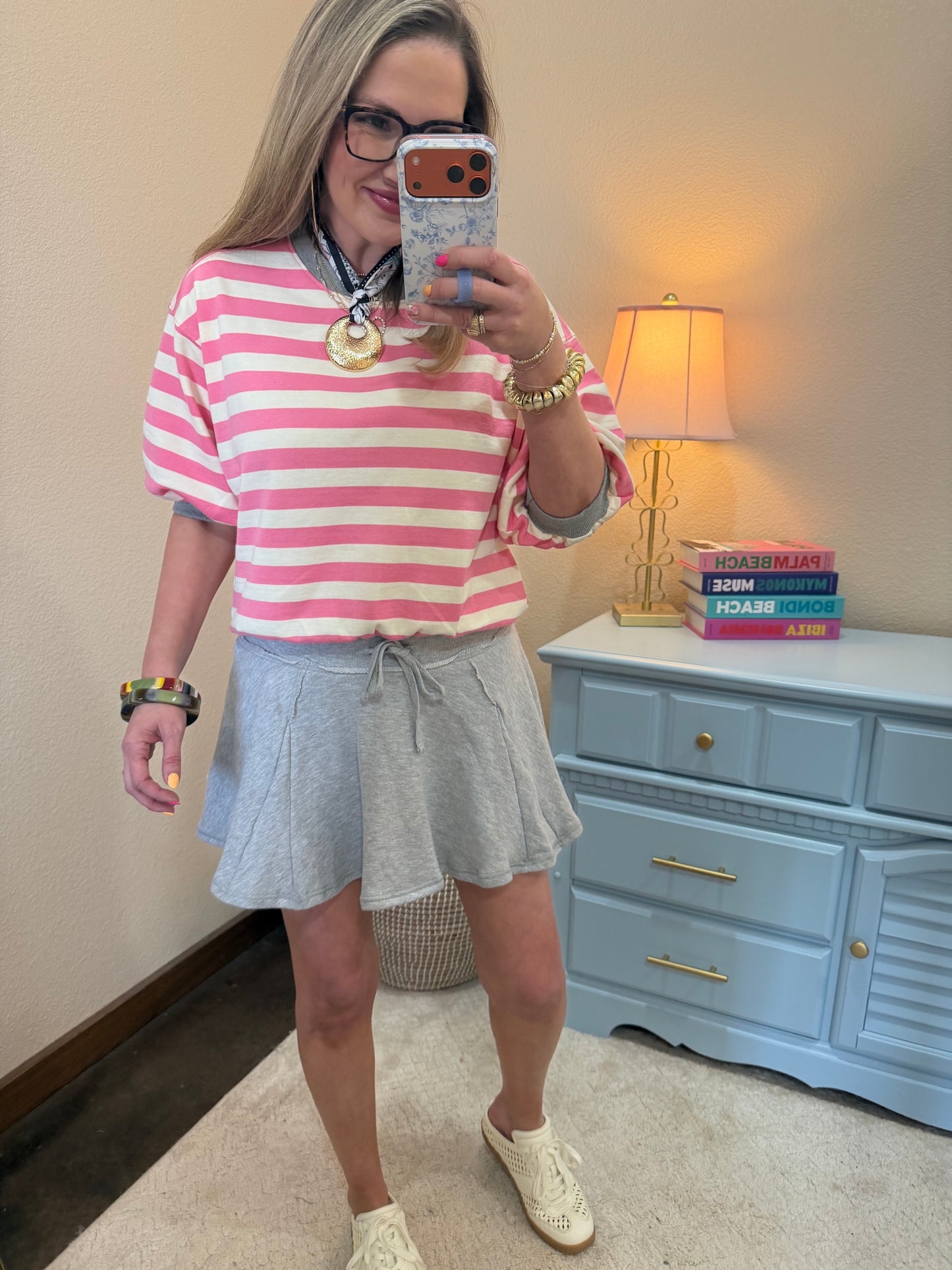 Gray Acid Washed Mid Waist Flowy Skort