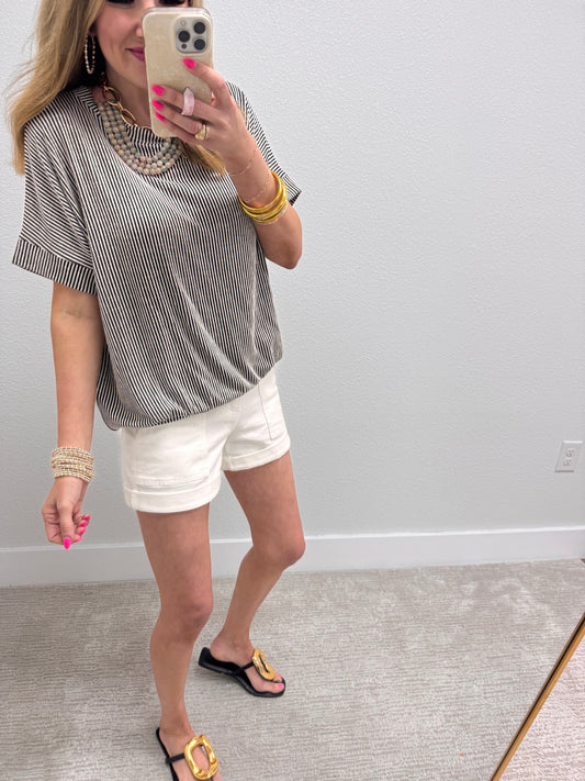 Black Ribbed Band Bottom Short Sleeve
