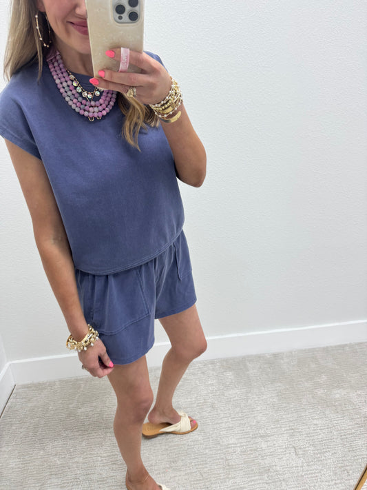 Navy Two Piece Short Set