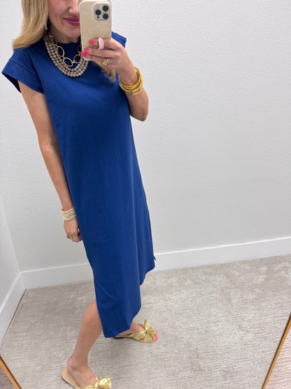 Navy Midi Side Slit Dress