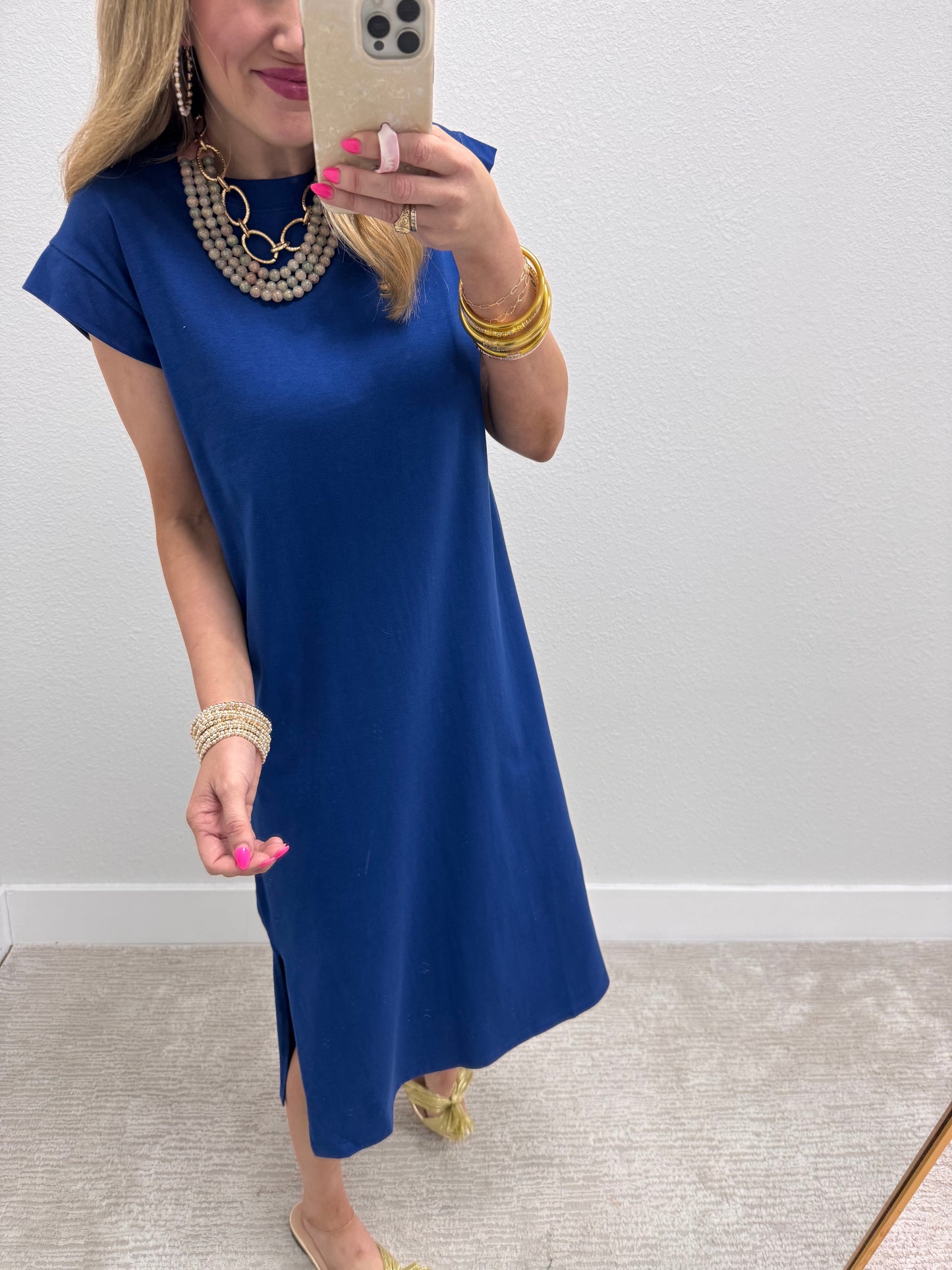 Navy Midi Side Slit Dress