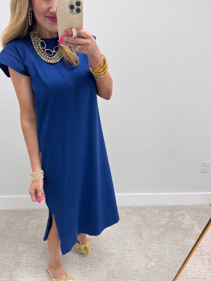 Navy Midi Side Slit Dress
