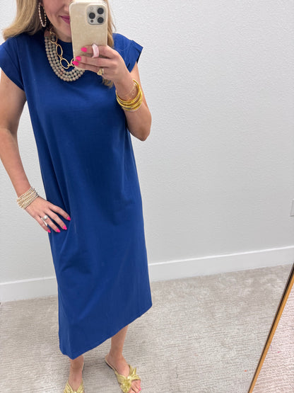 Navy Midi Side Slit Dress