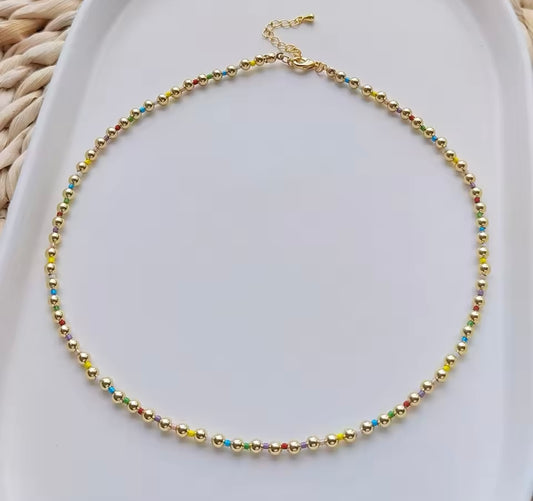 Gold and Colored Bead Necklace