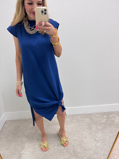 Navy Midi Side Slit Dress