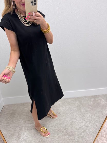 Black Midi Side Slit Dress