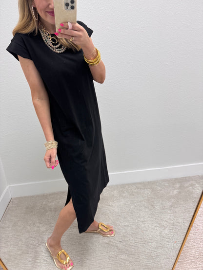 Black Midi Side Slit Dress