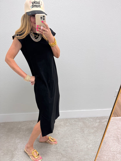 Black Midi Side Slit Dress