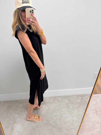 Black Midi Side Slit Dress
